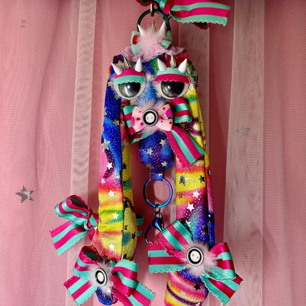 ･:*+. 핸드메이드 하라주쿠 레인보우 토끼 리본 키링