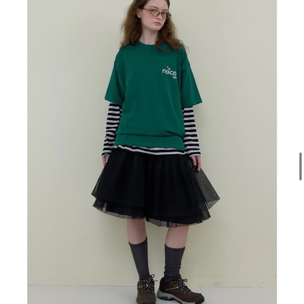 노컨텐츠 메쉬 플레어 스커트 블랙