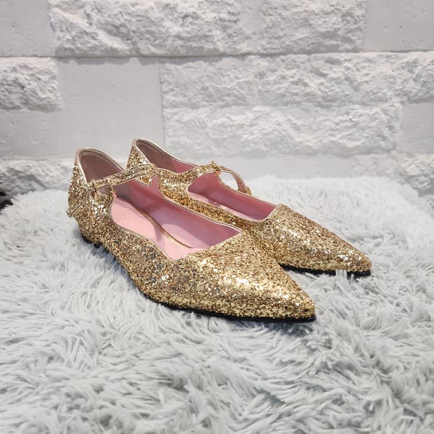 ✨골드 글리터 메리제인 플랫 | 연말 파티·포인트 슈즈 (240)