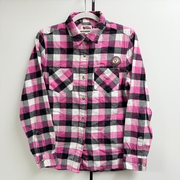 스웨덴(fjall raven)피엘라벤 아웃도어 플란넬 핑크 체크셔츠 L