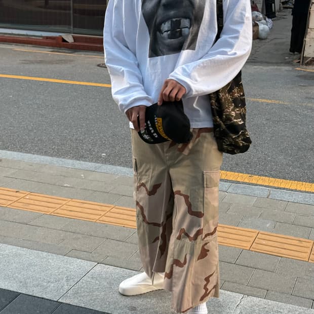 Woodland camo 와이드핏 버뮤다 (립스탑)