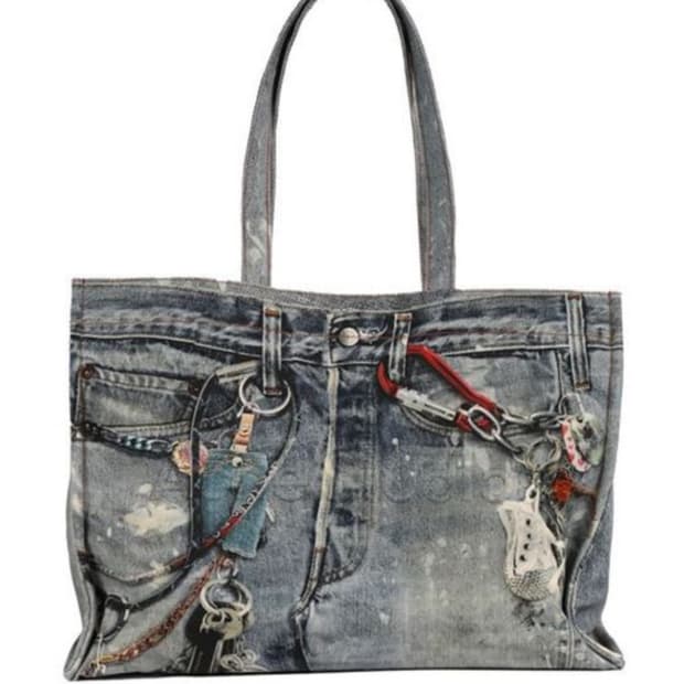 아크네 데님 트롱프뢰유 토트백 라지 가방 스튜디오