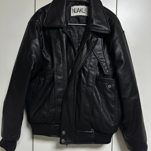 NUAKLE 빈티지 레더 블루종 블랙 자켓 001