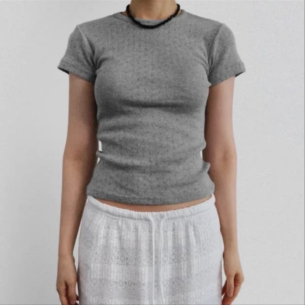 어텀 펀칭 티셔츠 그레이