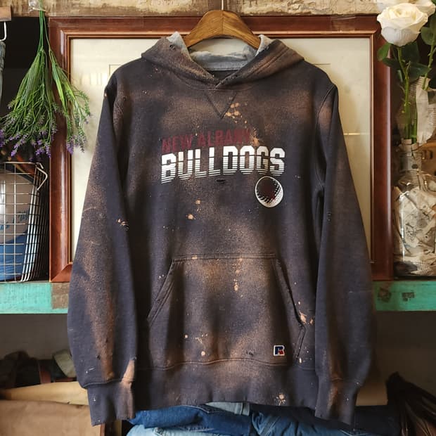 90s 러셀 후드 빈티지 스웻셔츠 러셀 썬페이딩 후드 불독 s