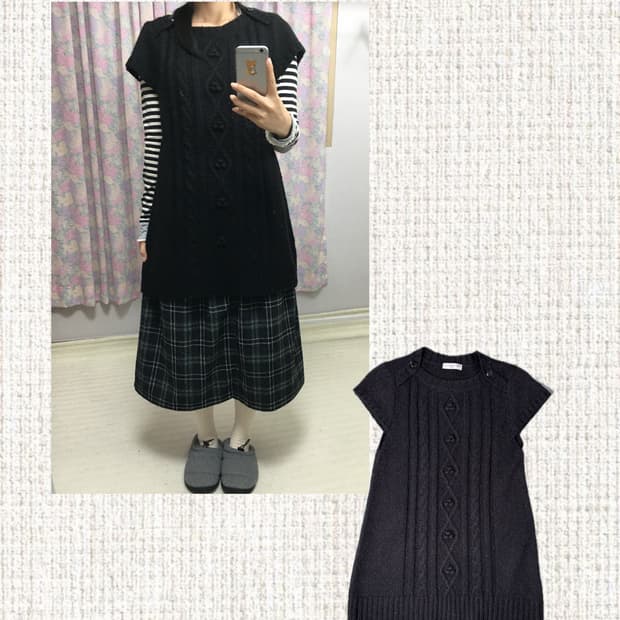 블랙 니트 반소매 원피스