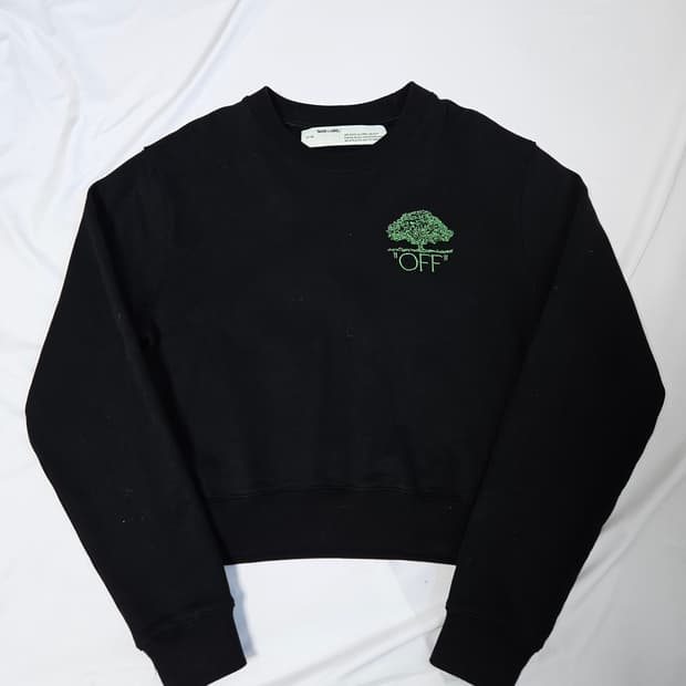 오프화이트 그린트리 자수 크롭 맨투맨 스웻셔츠 S