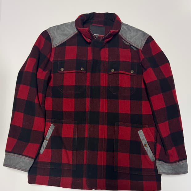 톰보이 진스 레드 체크 울 하프 코트 자켓 XL