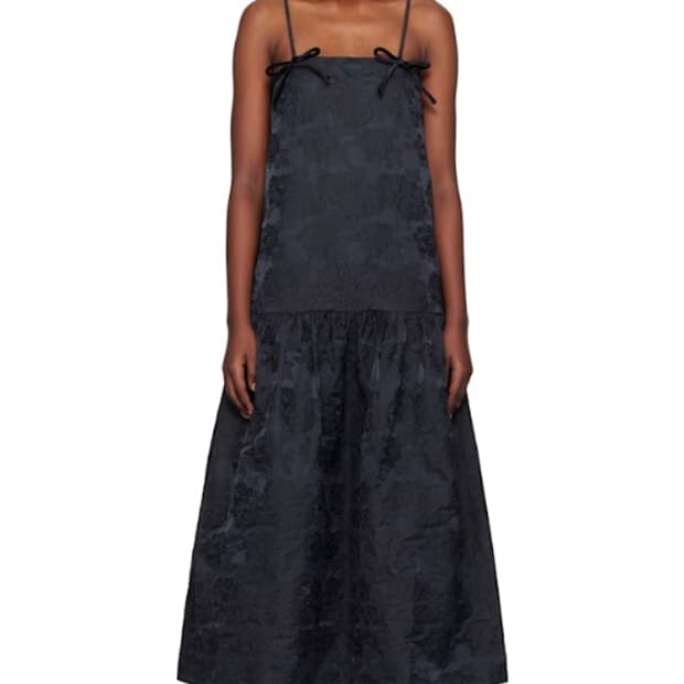 GANNI 보타니컬 자카드 스트랩 미디 원피스