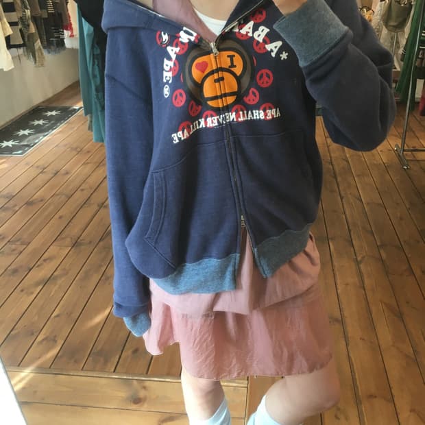 베이프 네이비 마일로 피스 투웨이 후드집업