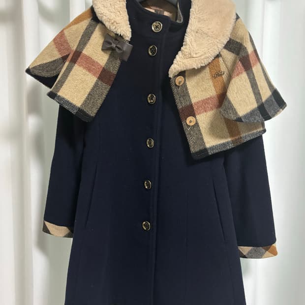 닥스 키즈 네이비 & 체크 퍼코트 130