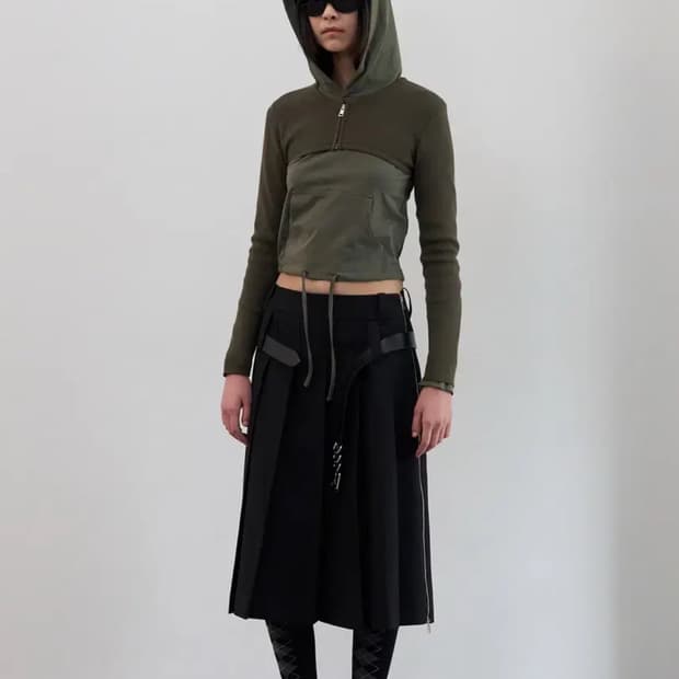 Lcdc tm 지퍼 플리츠 미디 스커트 블랙 SS