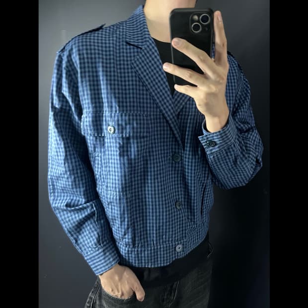 크롭 체크 자켓