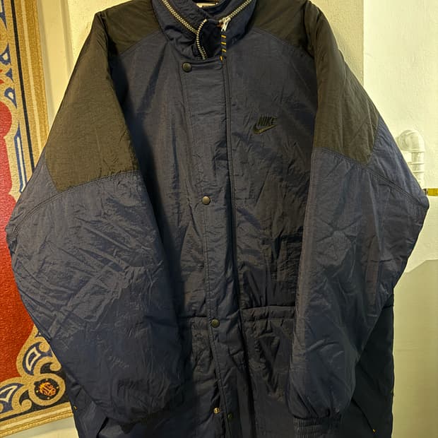90s NIKE 나일론 퀼팅 파카 네이비/옐로우 L