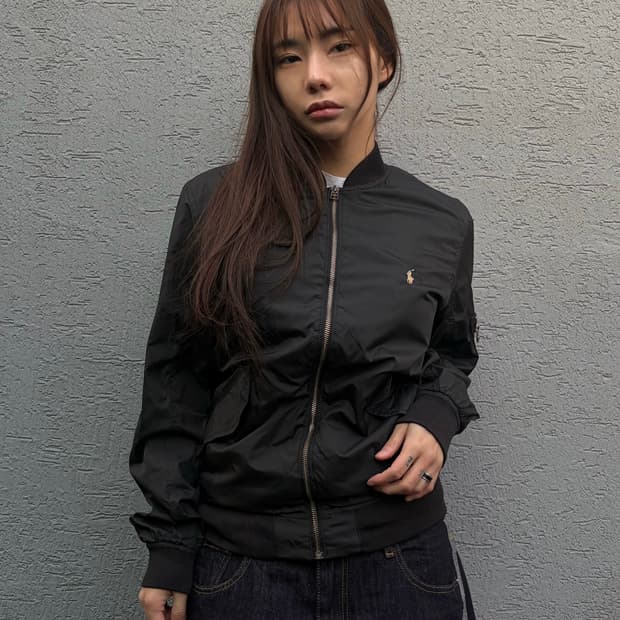 90s POLO black ma-1 bluson nylon javket