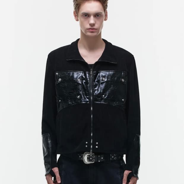 오퍼스 0012 레더 패치 니트 집업