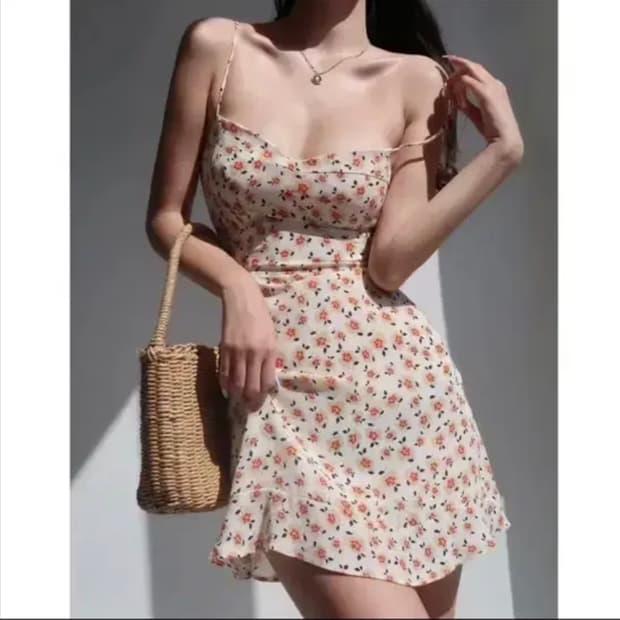 꽃 플라워 뷔스티에 민소매 나시 미니 원피스 로제 드레스