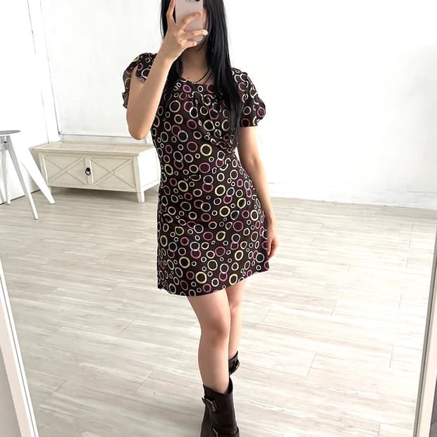 Y2K Brown Bubble Mini Dress