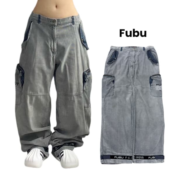 FUBU 후부 탄창 카고 와이드 올드스쿨 힙합 코튼 코듀로이 팬츠