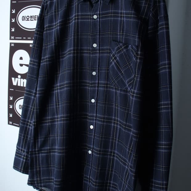 (XL-2XL) 어반드레스 셔츠 남방 체크 네이비 아메카지-H32655