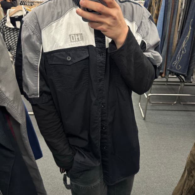 2XL)할리데이비슨 빈티지 자수 블랙&그레이 반팔 셔츠