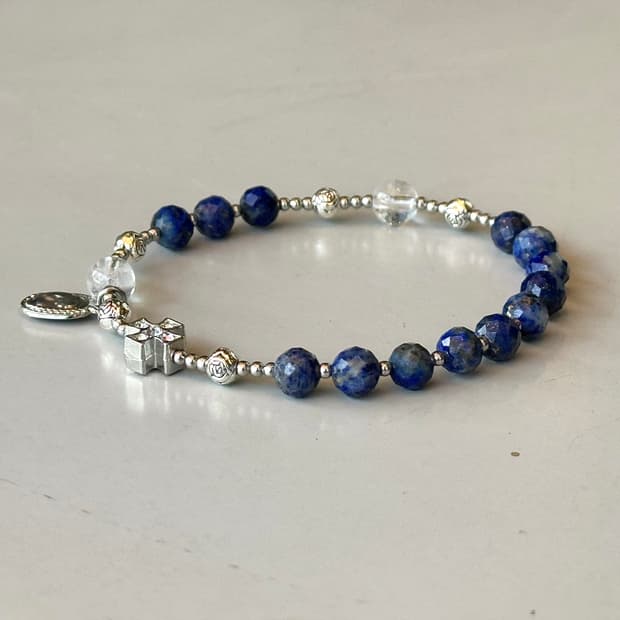 (맞춤) 천연석 라피스라줄리 백수정 묵주팔찌 원석팔찌