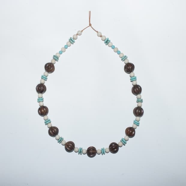 나무 터키석 재스퍼 가죽끈 목걸이