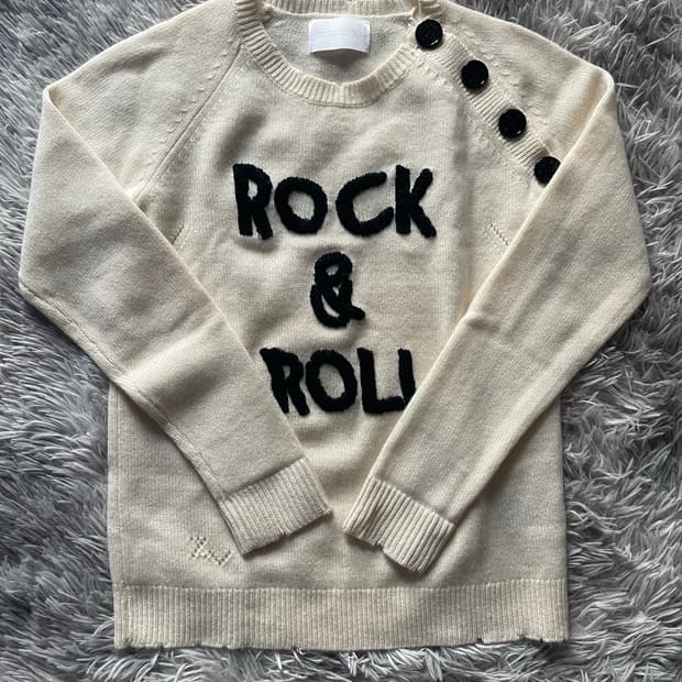 쟈딕앤볼테르 아이보리 Rock&Roll 자수 단추 니트 캐시미어100