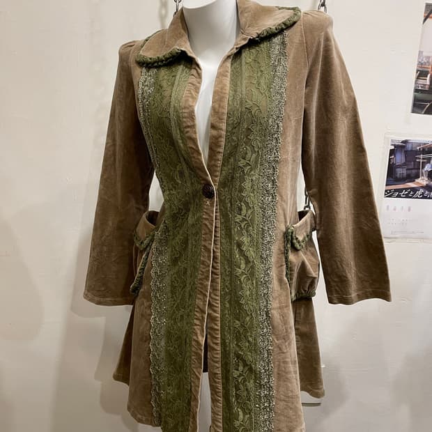페어리 그린 레이스 음각 버튼 브라운 자켓 y2k