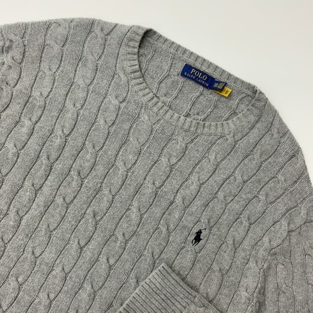 Polo 폴로 랄프로렌 QR라벨 그레이컬러 코튼 케이블 니트
