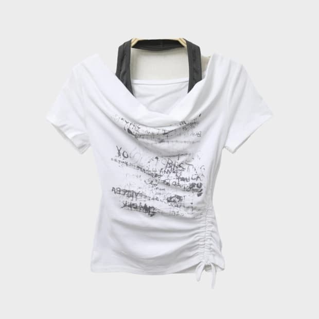 레이어드 셔링 반팔 티셔츠 66472