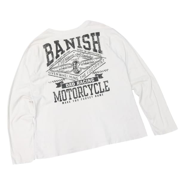 빈티지 모터사이클 그래픽 롱슬리브 티셔츠 화이트 (L)
