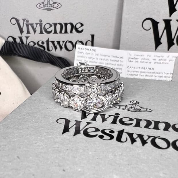 비비안웨스트우드 아카이브 크리스탈 큐빅 orb 2 단 레이어링 반지
