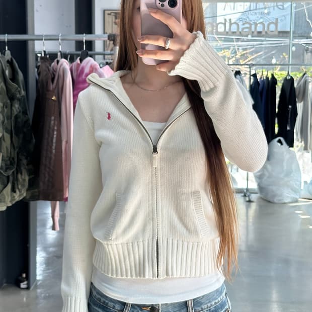 폴로랄프로렌 아이보리 핑크 니트집업