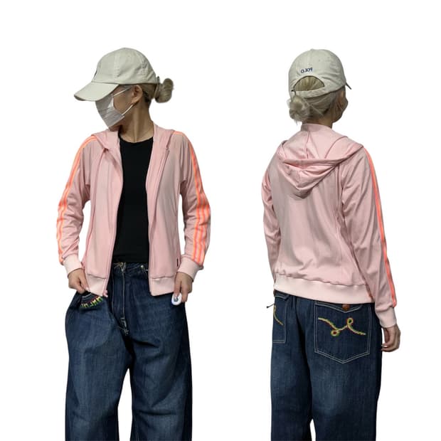 00s 아디다스 핑크 후드 집업 삼선 y2K 올드스쿨 트랙탑 져지 S