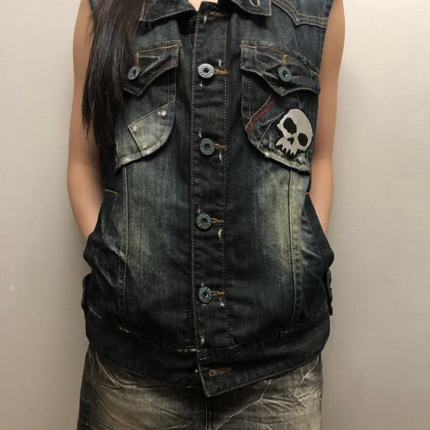 빈티지 버커루 데님 펑크 베스트