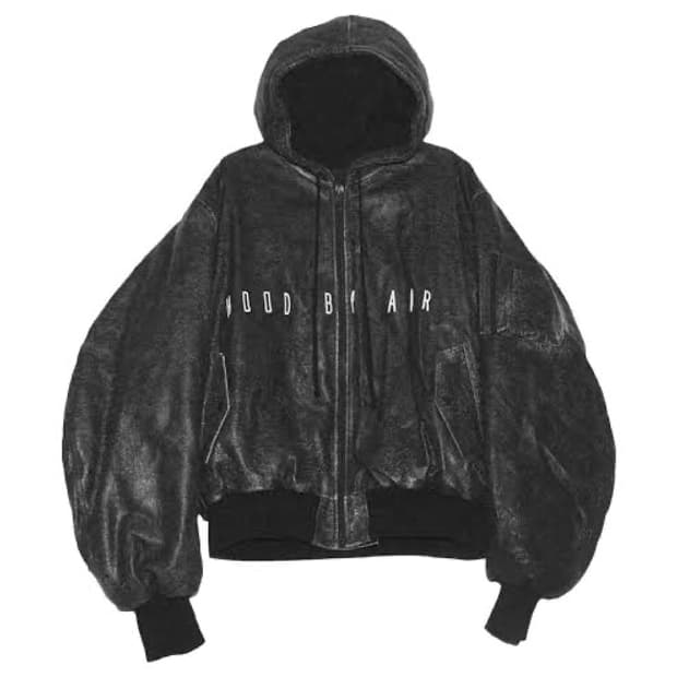 후드바이에어 페이크 크랙 레더 봄버자켓