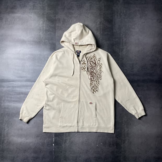 DICKIES 디키즈 빈티지 아이보리 기모 후드 집업 A00870