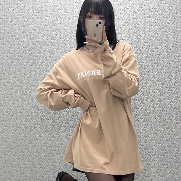 커버낫 컨트리 레트로 빈티지 오트밀 빅로고 롱슬리브 L C12786