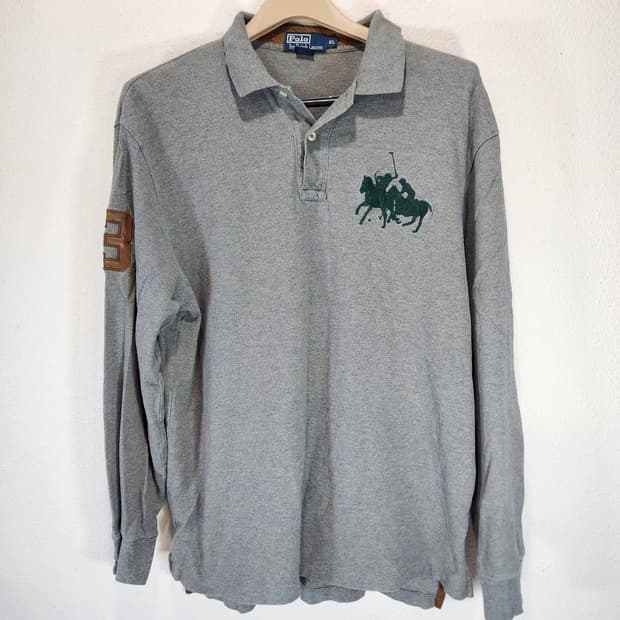 폴로 랄프로렌 레더 트림 빅포니 롱슬리브 카라티