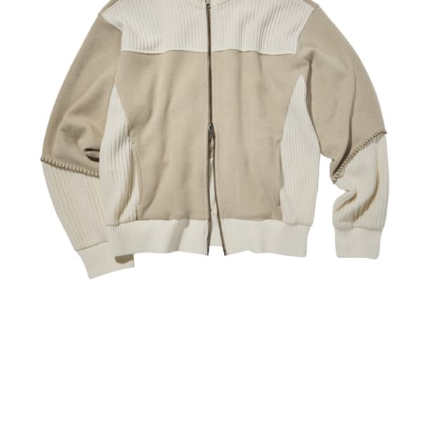 ETCE SMOCKING KNIT ZIP UP JACKET (BEIGE)