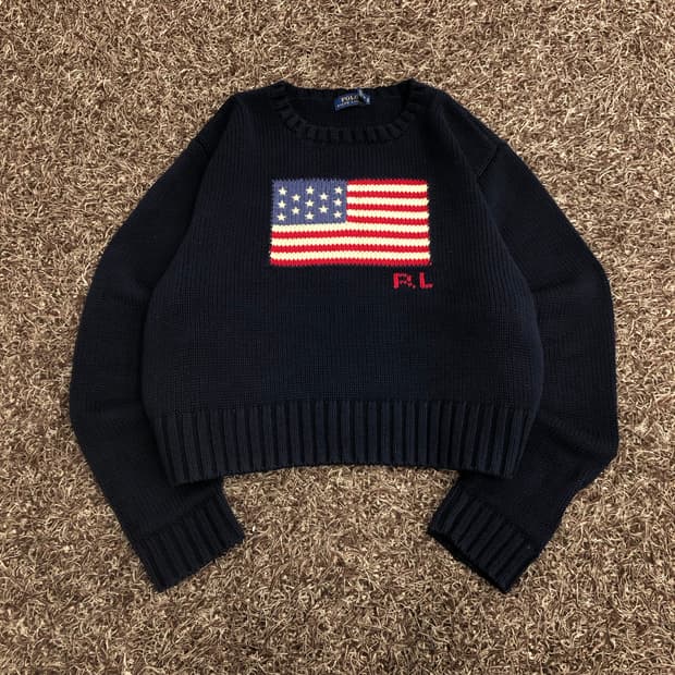 폴로 랄프로렌 성조기 네이비 크롭 니트