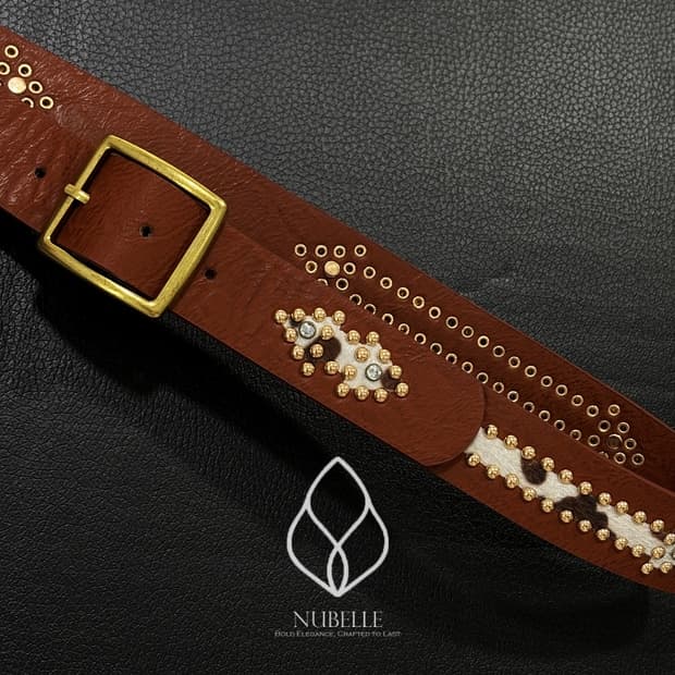 🌗 Arrow cow hair belt / 화살표 카우 호피 가죽 벨트