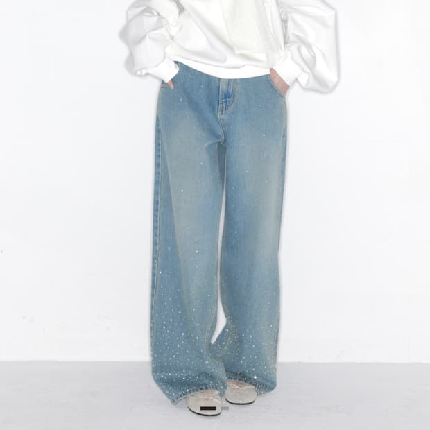 더티스 트윙클 크리스탈 세미와이드 데님 팬츠 바지