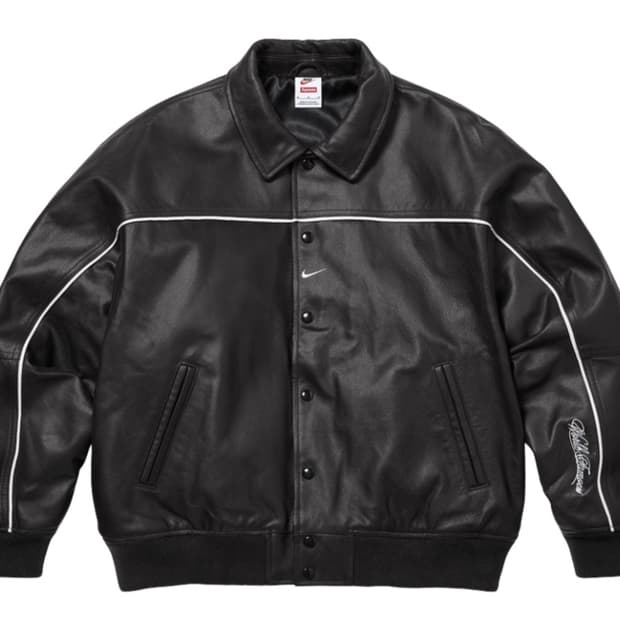 [새상품 / M] 나이키 슈프림 바시티 레더 자켓