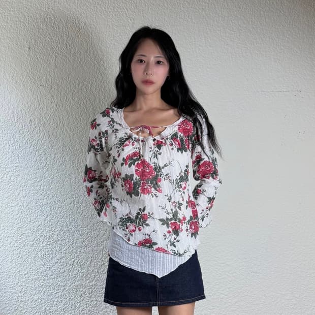 일본 빈티지 플라워 언밸런스드 레이스 셔츠