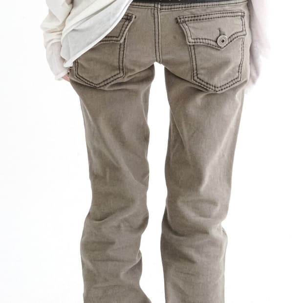 샵페어리 stitch low rise flare pants (khaki)