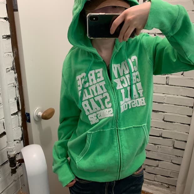 Converse patched green hood zip-up