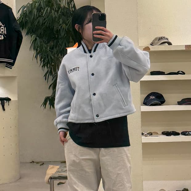 타미 진스 스카이 블루 모직 바시티 자켓 U285