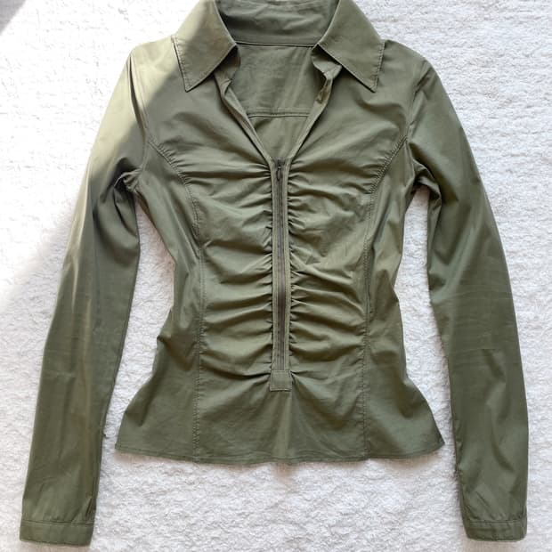 프론트 지퍼 셔링 셔츠 탑